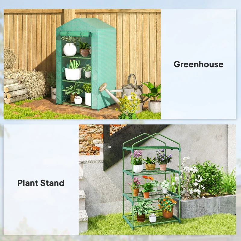 Outsunny 3 Tier Mini Greenhouse Portable Garden Grow House with Roll Up Door and Wire Shelves, 69 x 49 x 125 cm, Green