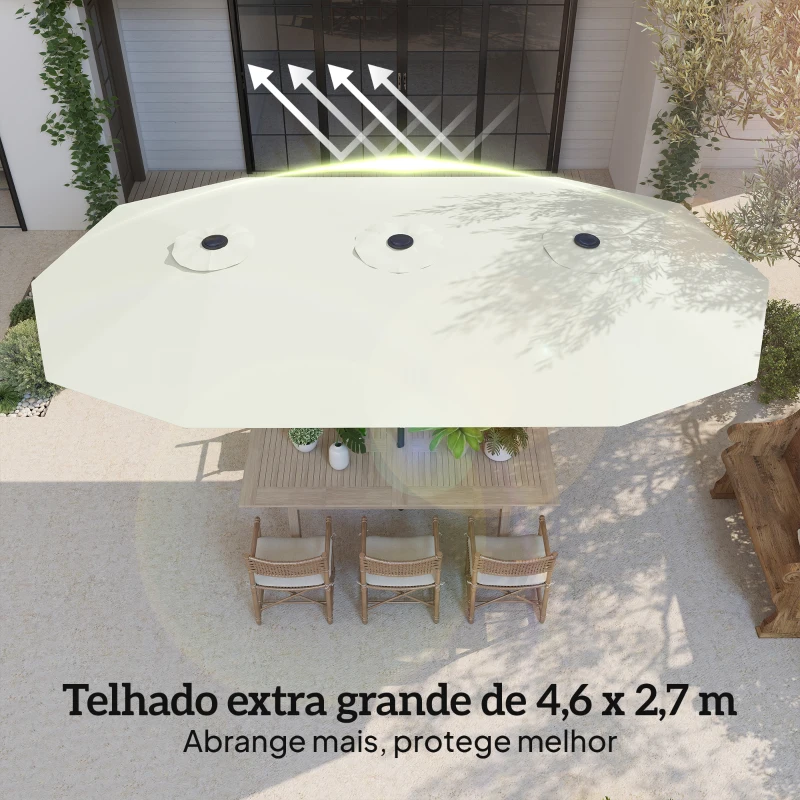 Outsunny Guarda-Sol Duplo de Jardim 4,6x2,6 m com Manivela Manual Proteção UV50+ Capa Resistente à Água Creme