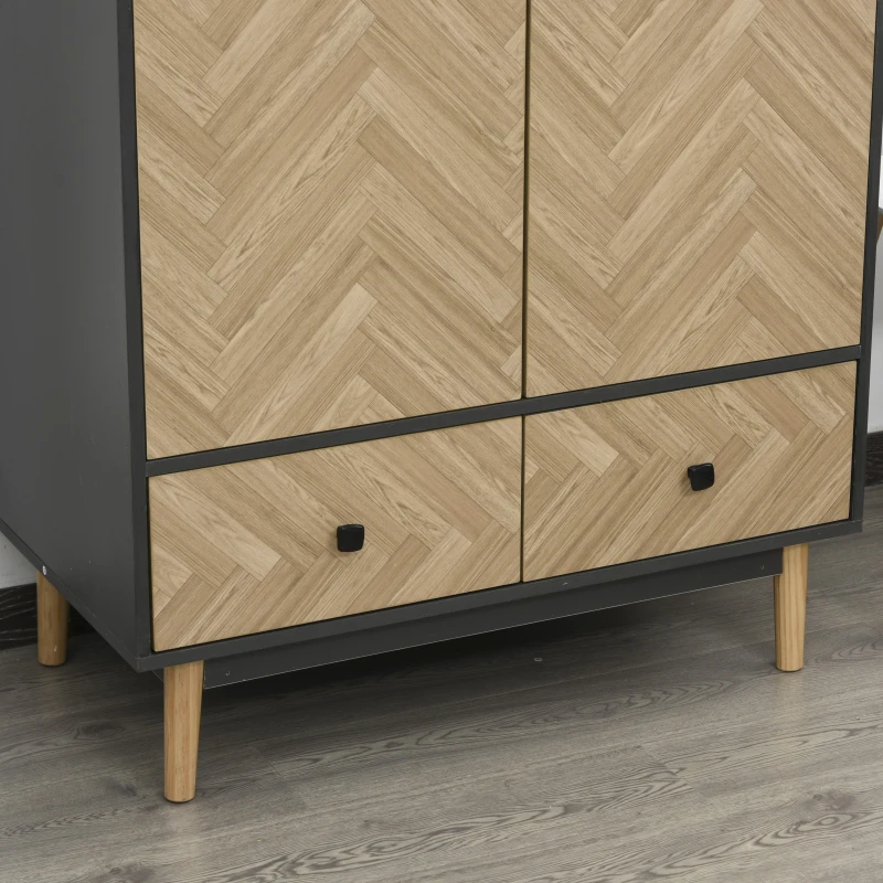 HOMCOM Modern Wardrobe Cabinet Wood Grain Sticker Surface with Shelf, Hanging Rod and 2 Drawers 90x50x190cm