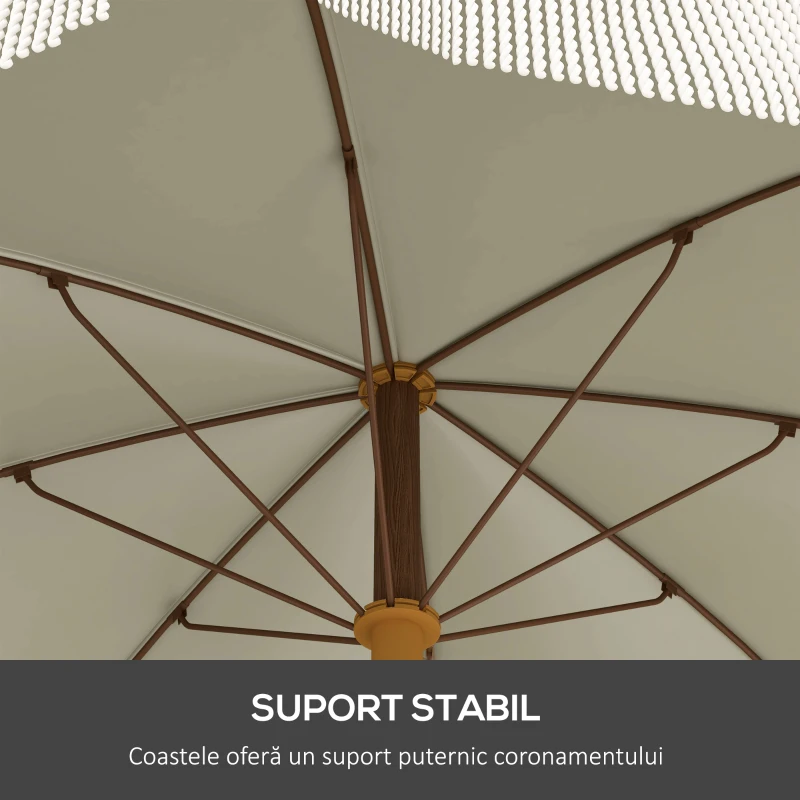 Outsunny Umbrelă de Plajă Portabilă cu Volane în Aer Liber cu Baldachin Ventilat, Geantă de Transport, Ø1.9x2.1 m, Alb-Crem
