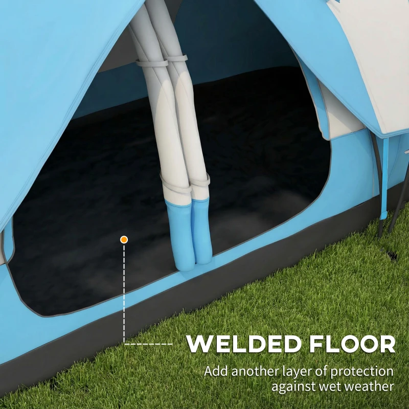 Outsunny Camping Tent for 6-8 Man with 2000mm Waterproof Rainfly and Carry Bag for Fishing Hiking Festival, Sky Blue