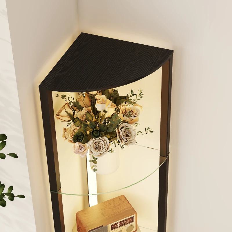 HOMCOM Stehlampe mit 5 Regalböden und LED-Licht, 3 Helligkeitsstufen und Fußschalter, Schwarz