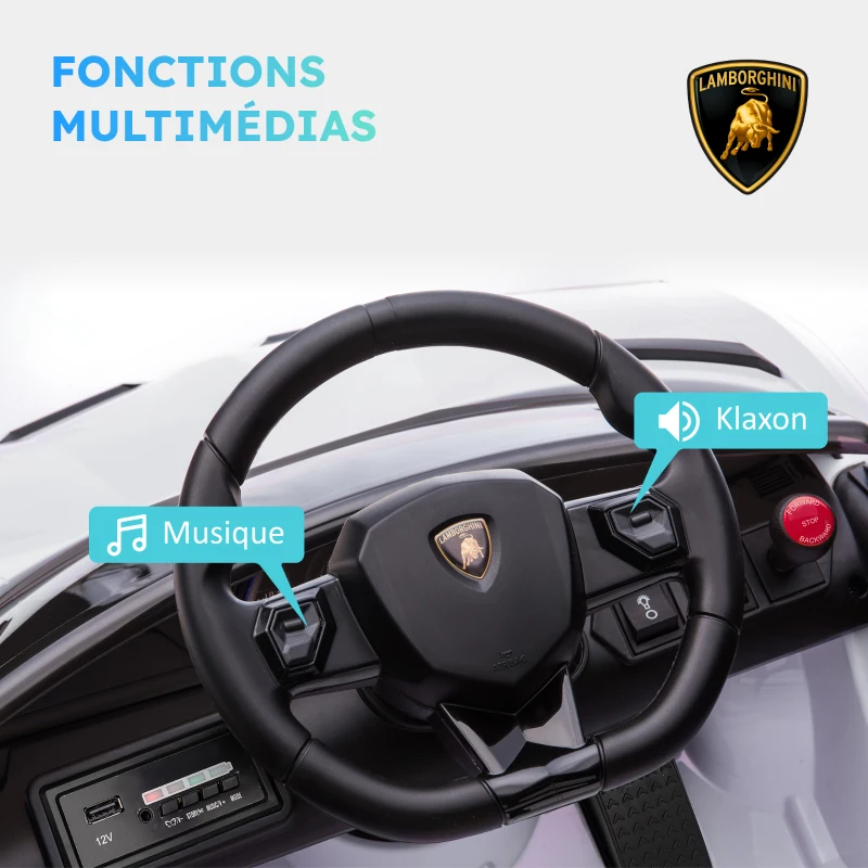HOMCOM Voiture électrique pour enfants licence Lamborghini Aventador SVJ 12V avec portes papillon télécommande 3-5 KM/H blanc(m-7)