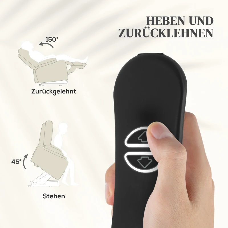 HOMCOM Elektrische Relaxstoel met Opsta-hulp, Massage, Verwarming, USB-aansluiting, PU-leer, Crème