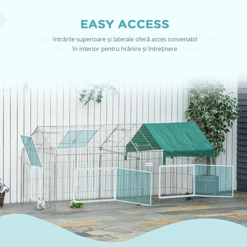 PawHut Țarc pentru Animale cu Învelitoare și Uși, 220x103x103 cm, Verde