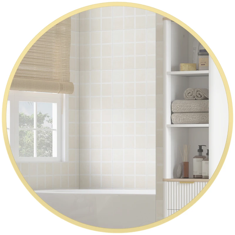 HOMCOM 61cm Decorative Wall Mirror for Bedroom Living Room, Modern Round Bathroom Mirror for Home Decor, Gold Tone