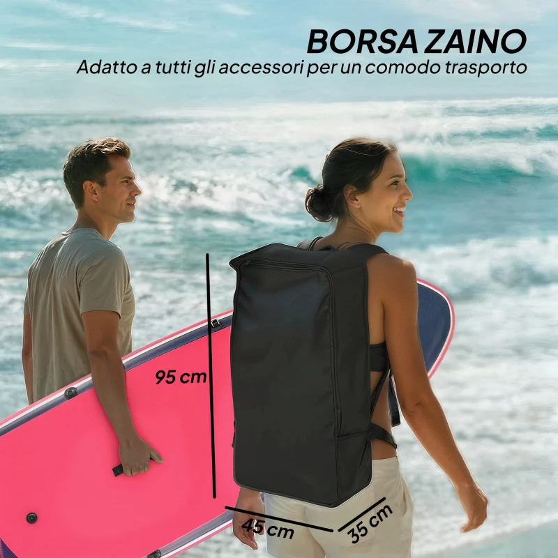 Outsunny Sup Gonfiabile con Sedile, Pagaia e Accessori, in Plastica ed EVA, 335x82x15 cm, Blu e Rosa