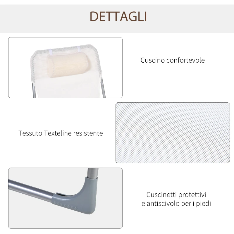 Outsunny Sdraio da Giardino Pieghevole con Schienale Reclinabile  e Cuscino, in Metallo e Texteline, 182x56x28 cm, Crema