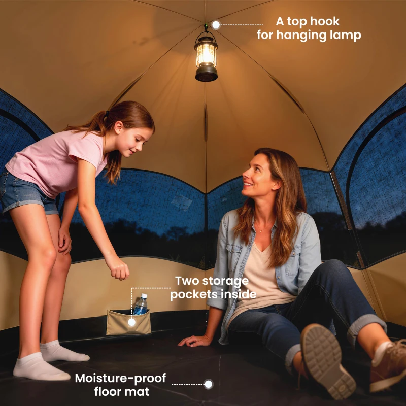 Outsunny Double Layer Instant Pop Up Tent with Rainfly, Portable Camping Shelter with Sewn-in Groundsheet and Carry Bag, Khaki