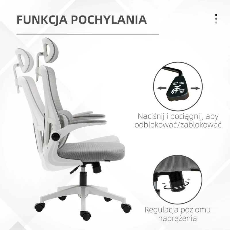 Vinsetto Fotel biurowy, regulowana wysokość, odchylane oparcie, regulowane zagłówki, do 120 kg, 60x59x114-122 cm, szary(m-5)