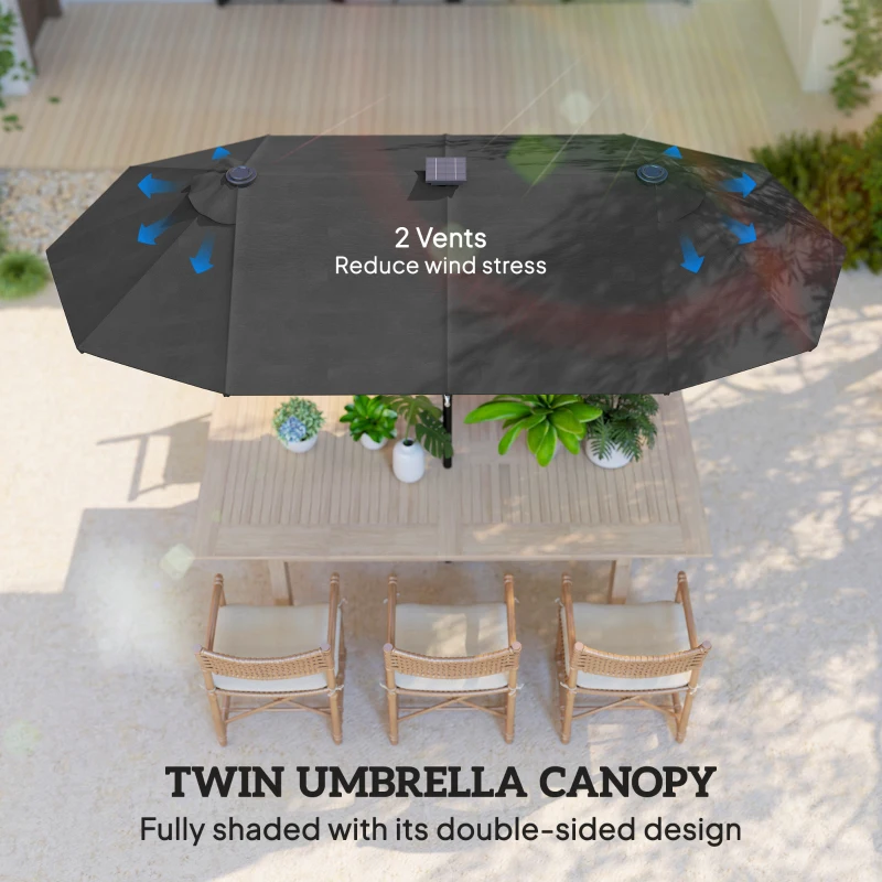 Outsunny Parasolka ogrodowa 292x150cm, LED, stalowa konstrukcja