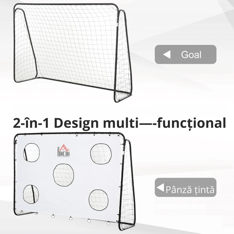 Homcom Poarta Fotbal Metalica – Alb/Negru cu Plasa Oxford