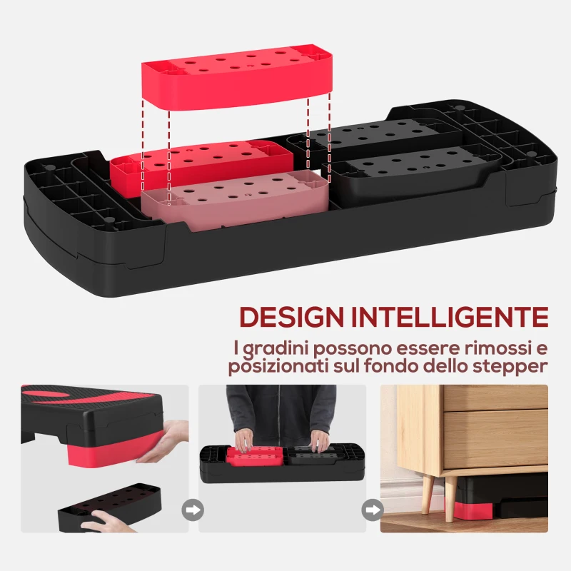 HOMCOM Step Fitness da Aerobica Regolabile su 3 Altezze, in Plastica, 80x31x10/15/20 cm, Rosso e Nero