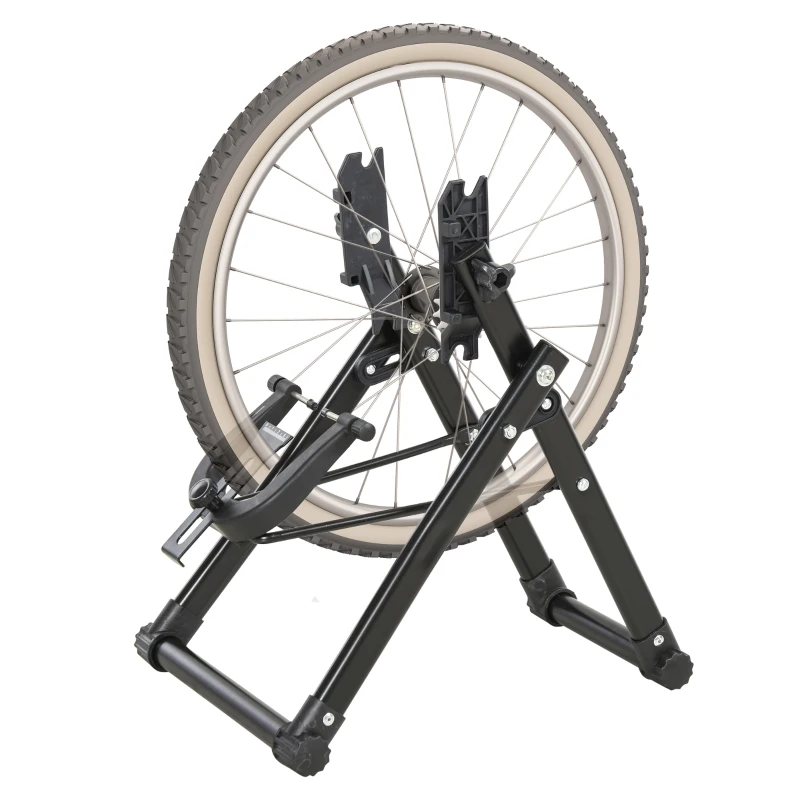 HOMCOM Stand de réparation de roue de vélo - pied d'atelier vélo pliable - Compatible pneus 20-29 pouces - acier noir
