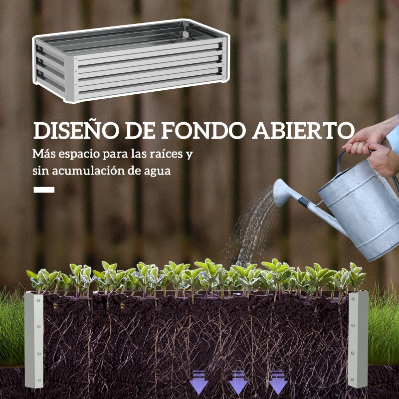 Outsunny Jardinera Elevada Rectangular de Acero Galvanizado para Cultivar Plantas Flores Hierba 120x60x30,5 cm Plata