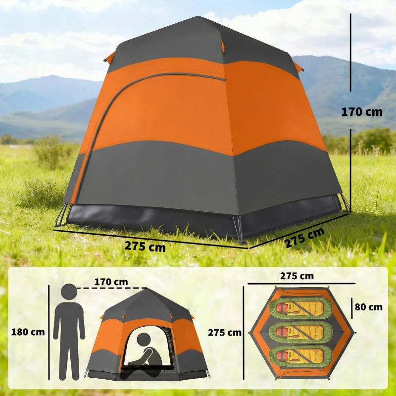 Outsunny Double Layer Instant Pop Up Tent with Rainfly, Portable Camping Shelter with Sewn-in Groundsheet and Carry Bag, Orange