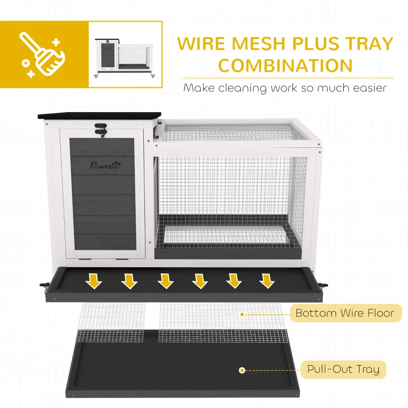 Klatka dla królików PawHut, drewniana, z wybiegem, kółka