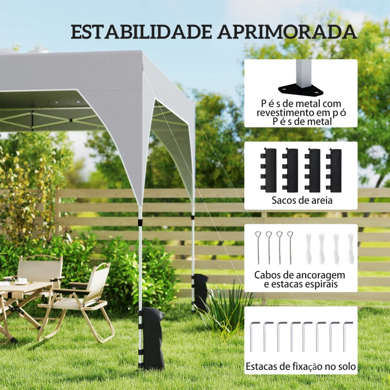 Outsunny Tenda Dobrável 3x3 m Pop-up Tenda de Jardim com Bloqueio Central UPF50+ Altura Ajustável 3 Níveis Bolsa de Transporte Cinza