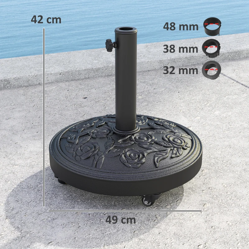 Outsunny Parasol Base, Umbrella Base with Wheels Cast Iron Effect, for Umbrella, Canopy, Weather Resistant, Black