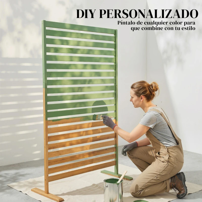 Outsunny Biombo de Madera 170x80 cm Biombo Separador de Ambientes Enrejado para Exterior Jardín Patio Terraza Marrón