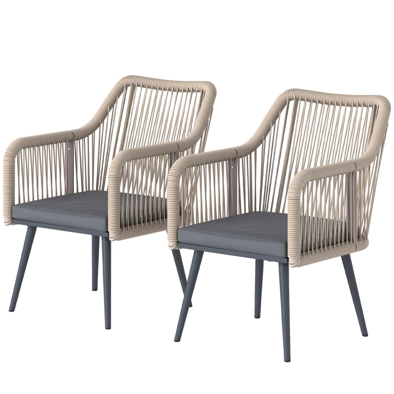 Outsunny Set 2 Sedie da Giardino con Cuscini e Braccioli, in Acciaio e Rattan PE, 54x65x80 cm, Grigio Scuro