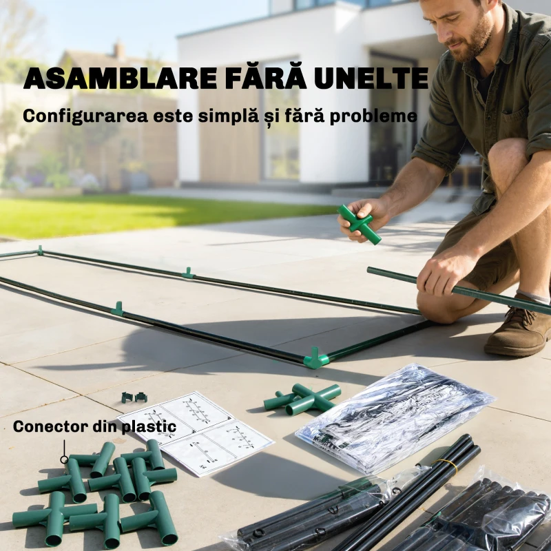 Outsunny Seră Verticală cu 2 Secțiuni și 3 Rafturi, din Plastic și Oțel, 143x45x151 cm, Verde Închis și Transparent