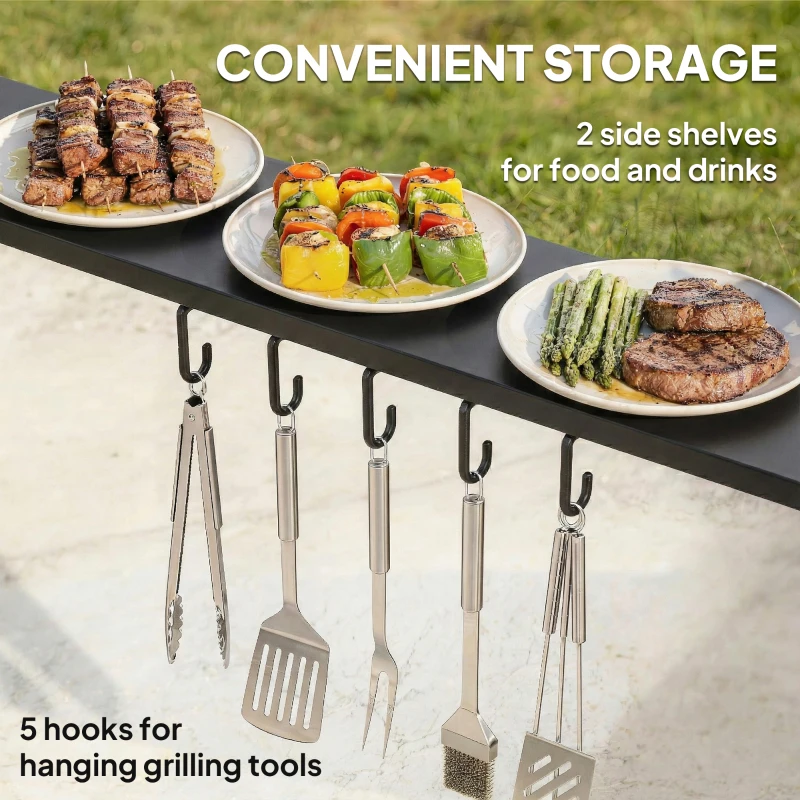 Outsunny Pawilon grillowy 2,52 x 1,56 m, wodoodporny grillowy pawilon z dwuspadowym dachem, boczną półką, hakami, stalową ramą, czarny