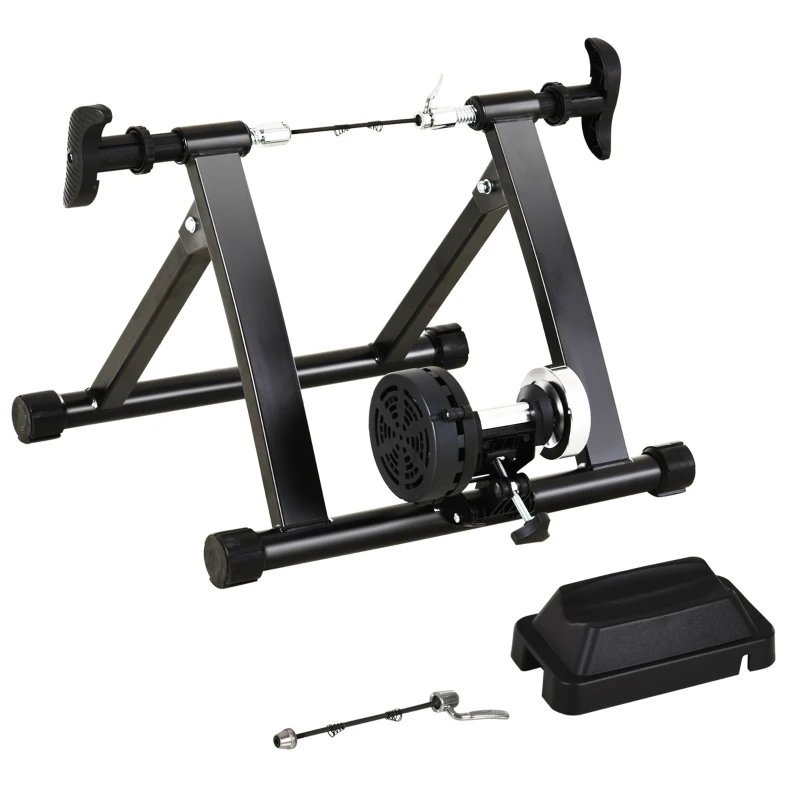 HOMCOM Home Trainer pour vélo Support entraînement vélo VTT Trainer magnétique Pliable 5 Niveaux de résistance réglable Noir