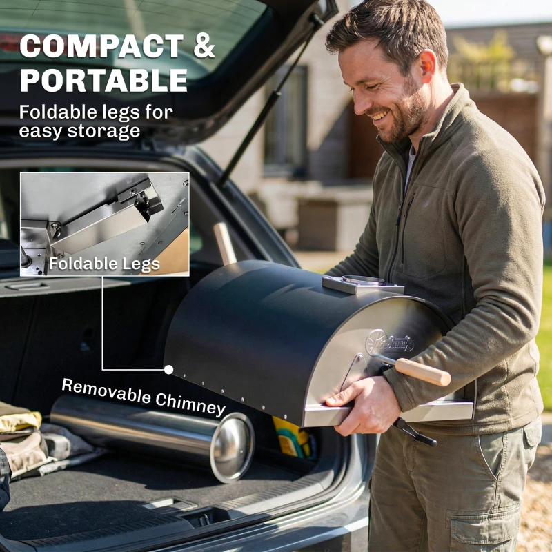 Outsunny Outdoor Pizza Oven Foldable Legs Pellet Wood Fired Pizza Maker w/ 12" Rotating Stone and Peel