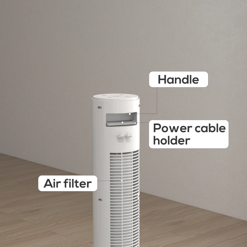HOMCOM 70° oscylacyjny wentylator kolumnowy z pilotem 4 tryby, 3 prędkości, timer 31,5 x 31,5 x 96 cm biały