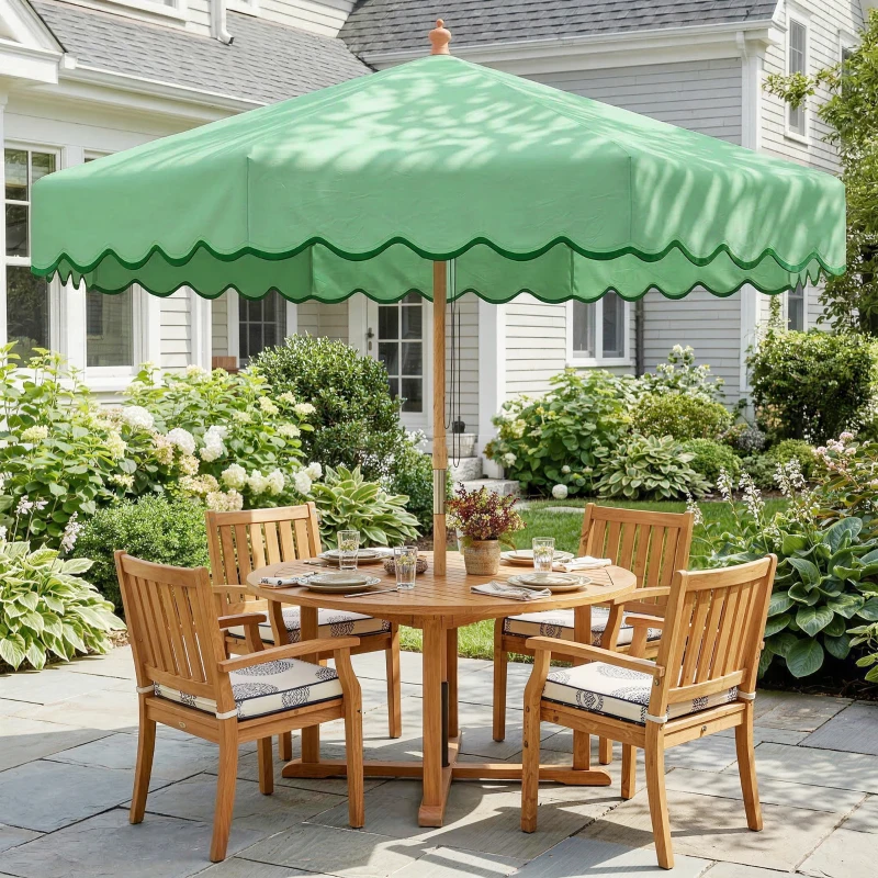 Outsunny Parasol de Jardin Rond avec Volants Rétro Chic Aspect Bois Protection Solaire UV 230cm Vert Clair