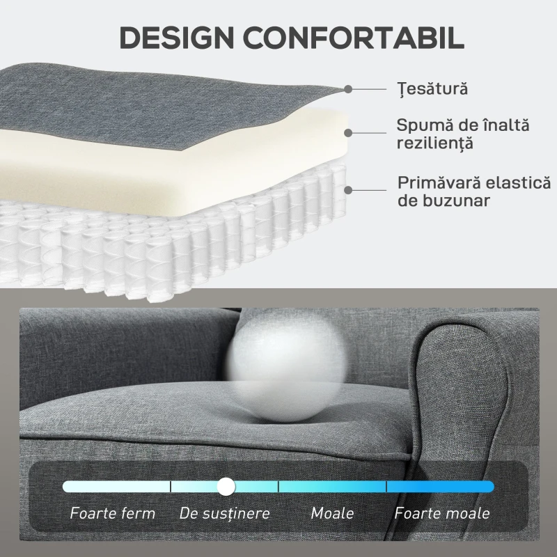 HOMCOM Fotoliu Reclinabil 132° max din Material Tip In cu Suport pentru Picioare, 74x84x102 cm, Gri