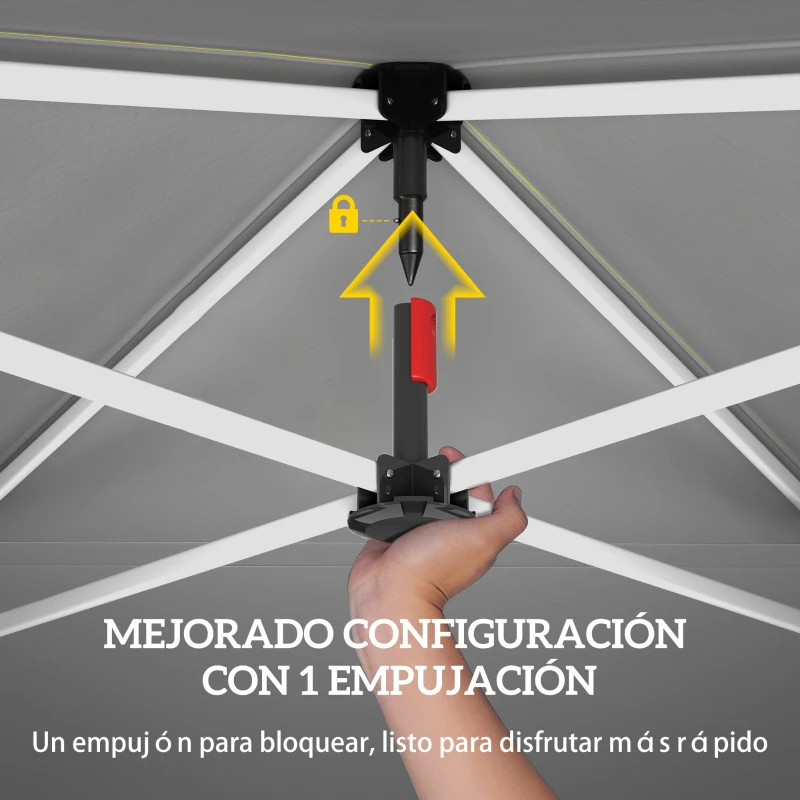 Outsunny Carpa Plegable Pop-up 3x3 m con Pared Lateral UPF50+ Altura Ajustable Empuje Central Bolsa de Transporte Blanco