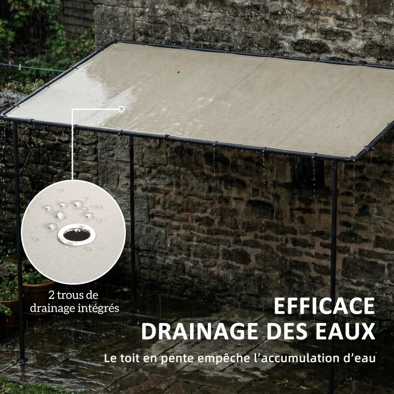 Outsunny Pergola de jardin, pergola adossée tonnelle de jardin avec structure métallique et trous de drainage, 3 x 2 m, crème