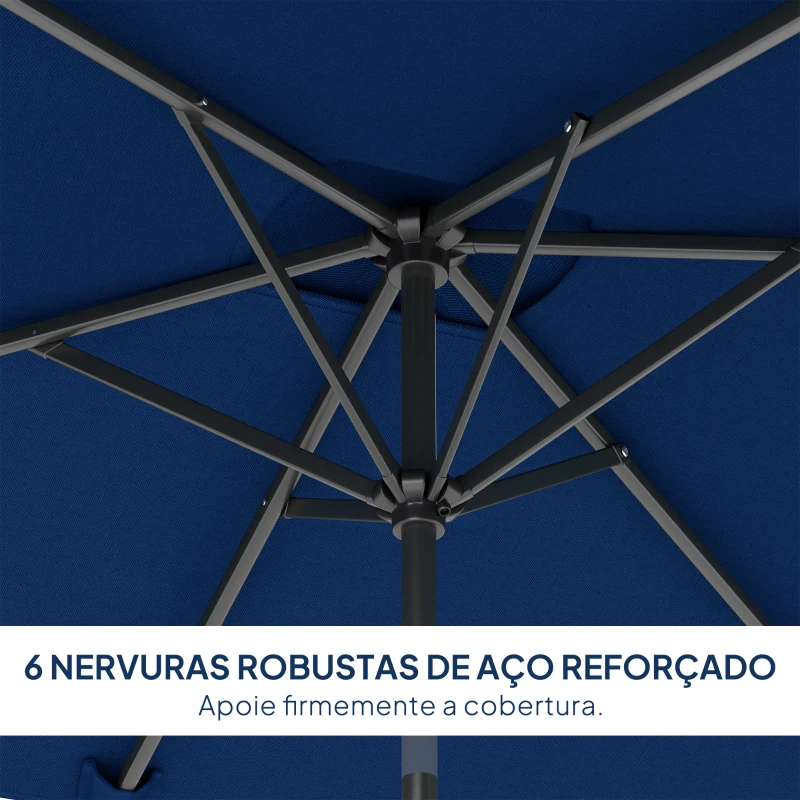 Outsunny Chapéu de Sol de Alumínio 198x294x255 cm Chapéu  Retangular de Jardim Inclinável com Manivela e Mastro Desmontável Azul-Marinho