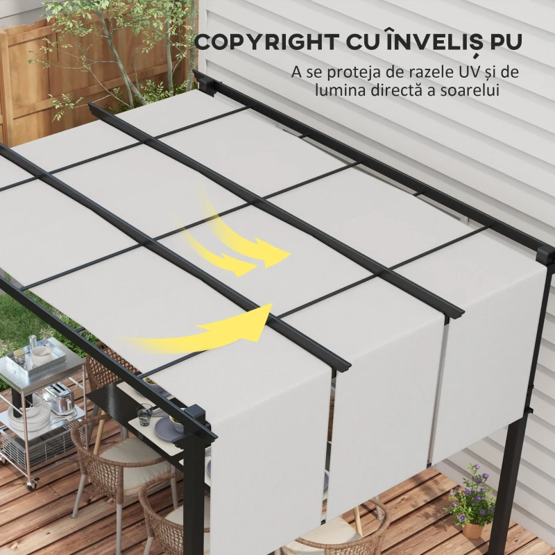 Outsunny Pergolă Gazebo 3x3.5 m cu 3 Acoperișuri Reglabile, din Oțel și Poliester Anti-UV, Gri Deschis