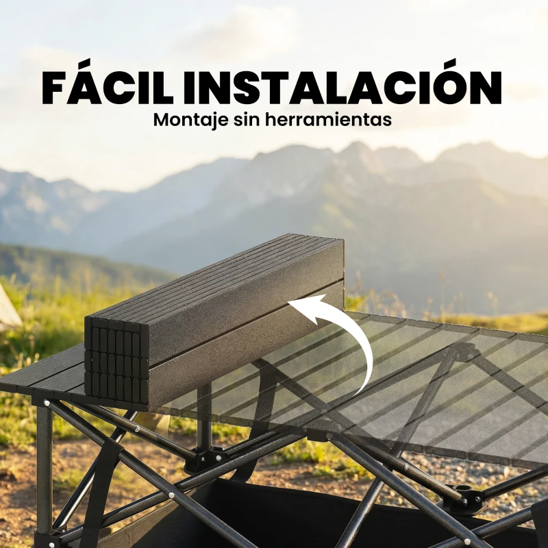 Outsunny Mesa Plegable Camping 93x55x68 cm con Red de Almacenamiento Encimera Enrollable de Aluminio Bolsa de Transporte Negro