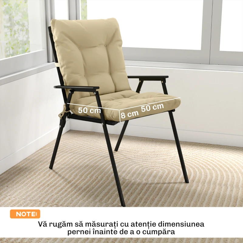 Outsunny Set 2 Perne pentru Scaune de Exterior cu Curele de Fixare, Perne Imbottite din Poliester și Bumbac, pentru Șezlonguri, Fotolii, 50x120x8 cm, Bej