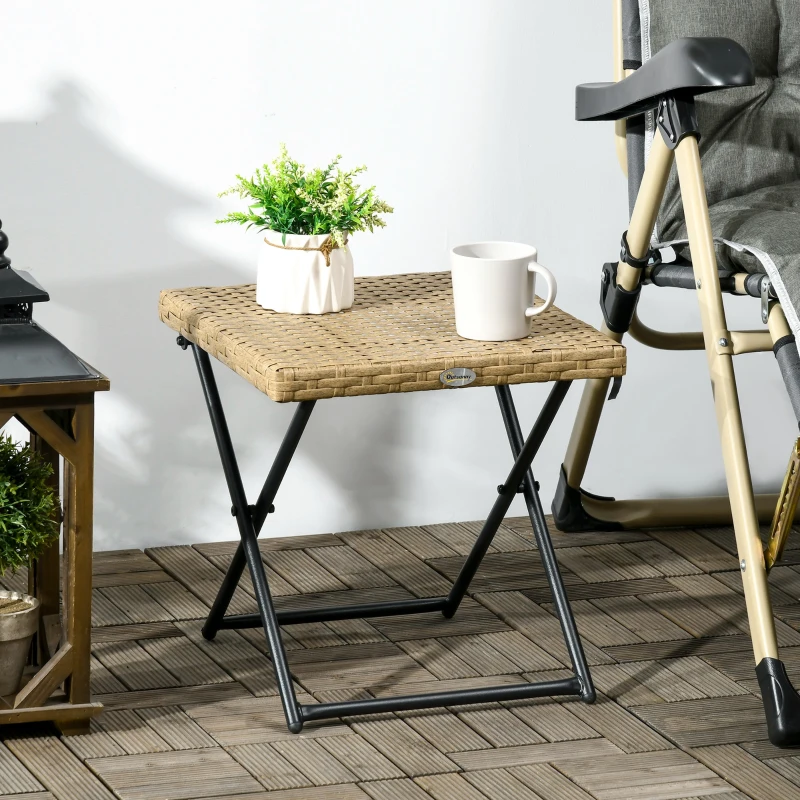 Outsunny Table basse pliable de jardin style cosy chic dim. 40L x 40l x 40H cm métal époxy résine tressée bois naturel