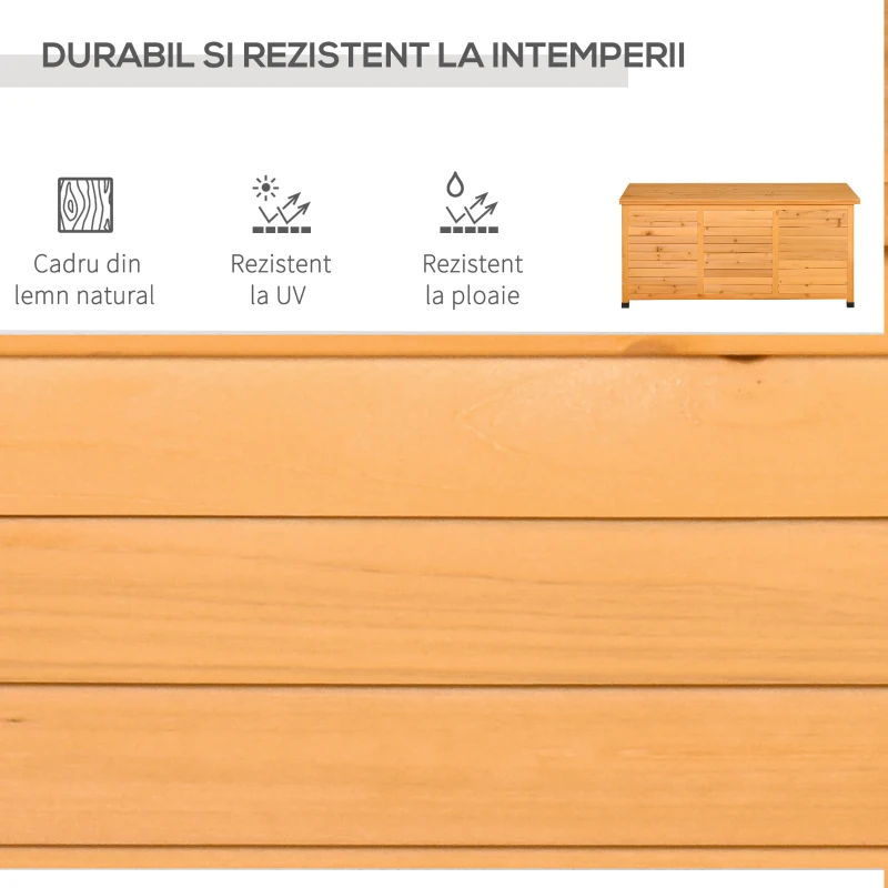 Outsunny Ladă de Depozitare pentru Exterior din Lemn de Brad Impermeabil cu Bază Înălțată, 127x56x60 cm, Galben Închis