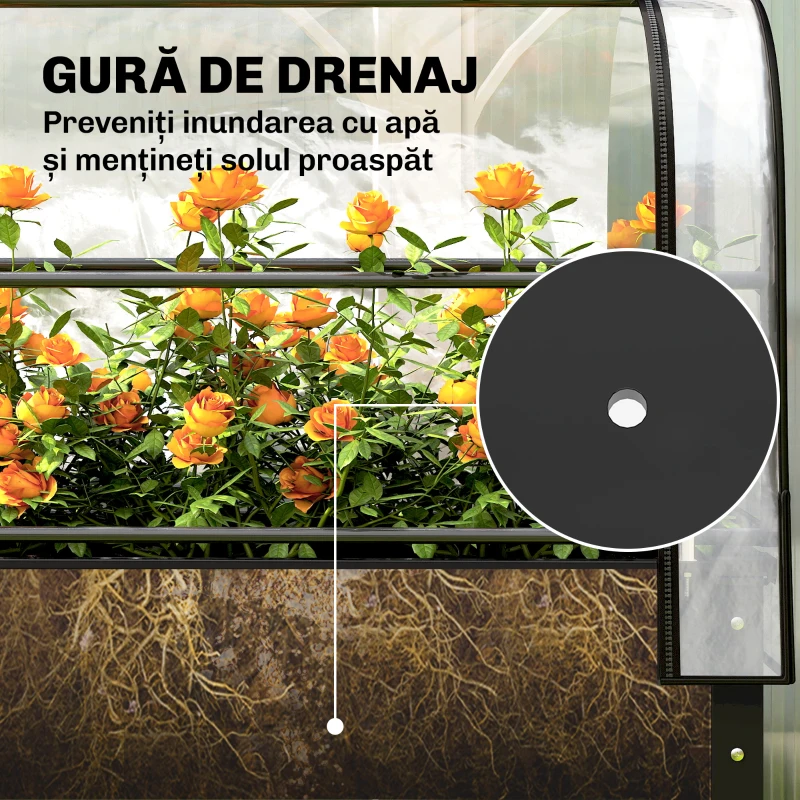 Outsunny Jardinieră Ridicată cu Mini Sera și Orificiu de Drenare, 100x49x136 cm, Negru