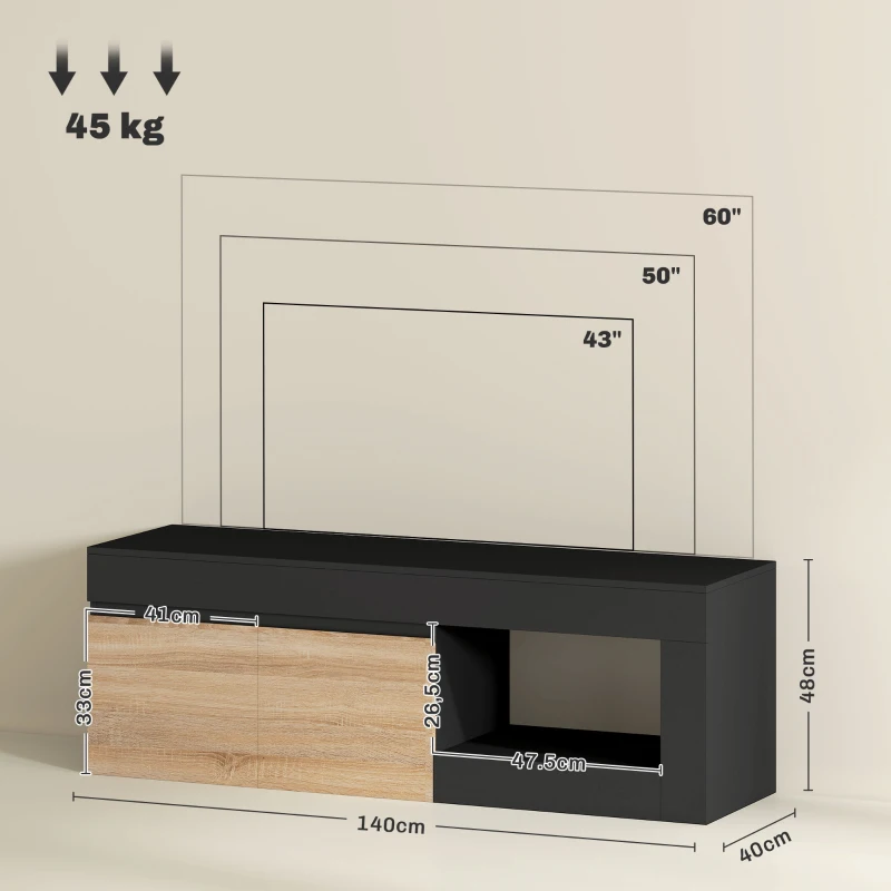 HOMCOM TV-Möbel 2 Türen für Fernseher bis zu 152,4 cm, TV-Schrank mit Schrank und offenem Regal, schwarz