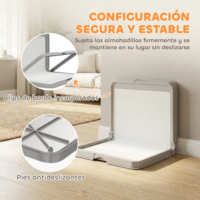 PawHut Inodoro para Perros Plegable 86x62 cm Bandeja Sanitaria Perros Entrenamiento 3 Almohadillas Pies Antideslizantes Gris