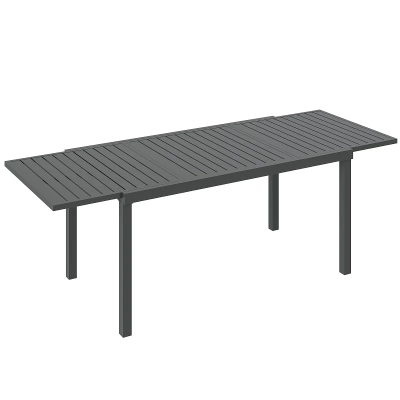 Outsunny Mesa de Jardín Extensible 150/225x85x75 cm Mesa de Comedor de Aluminio con Tablero de Listones para 6-8 Personas Gris