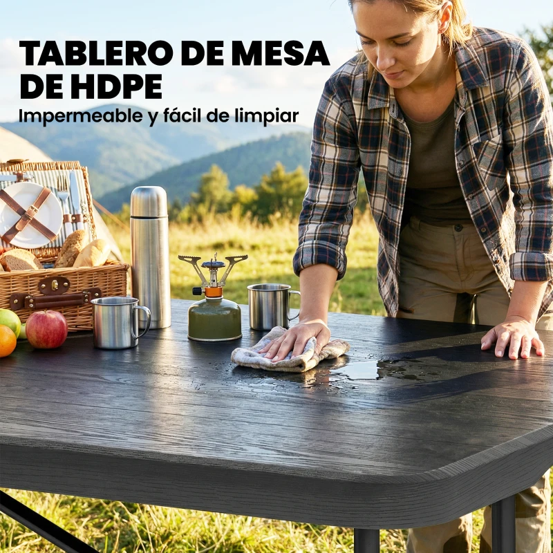 Outsunny Conjunto de Camping Plegable de 5 Piezas Mesa Plegable Camping con Sillas Tapa Impermeable HDPE y Marco de Metal