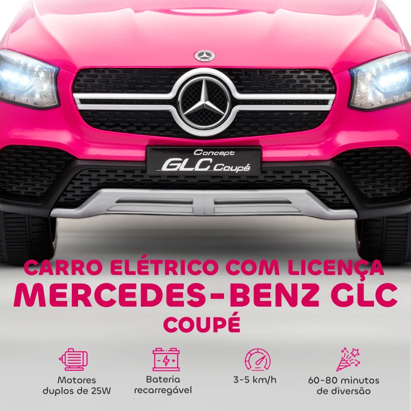 AIYAPLAY Carro Elétrico para Crianças Mercedes-Benz GLC Coupé 12V Controlo Remoto 2,4 G Motor Duplo MP3 Rosa
