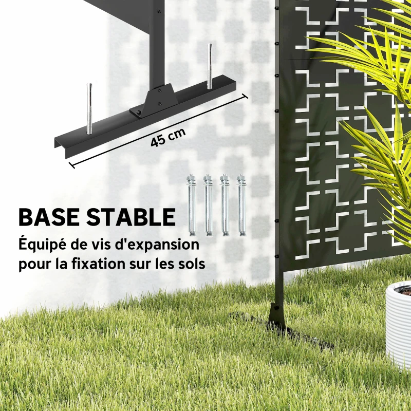 Outsunny Panneau brise vue décoratif paravent extérieur à motif géométrique ajouré en métal - 122 x 45 x 198 cm, noir