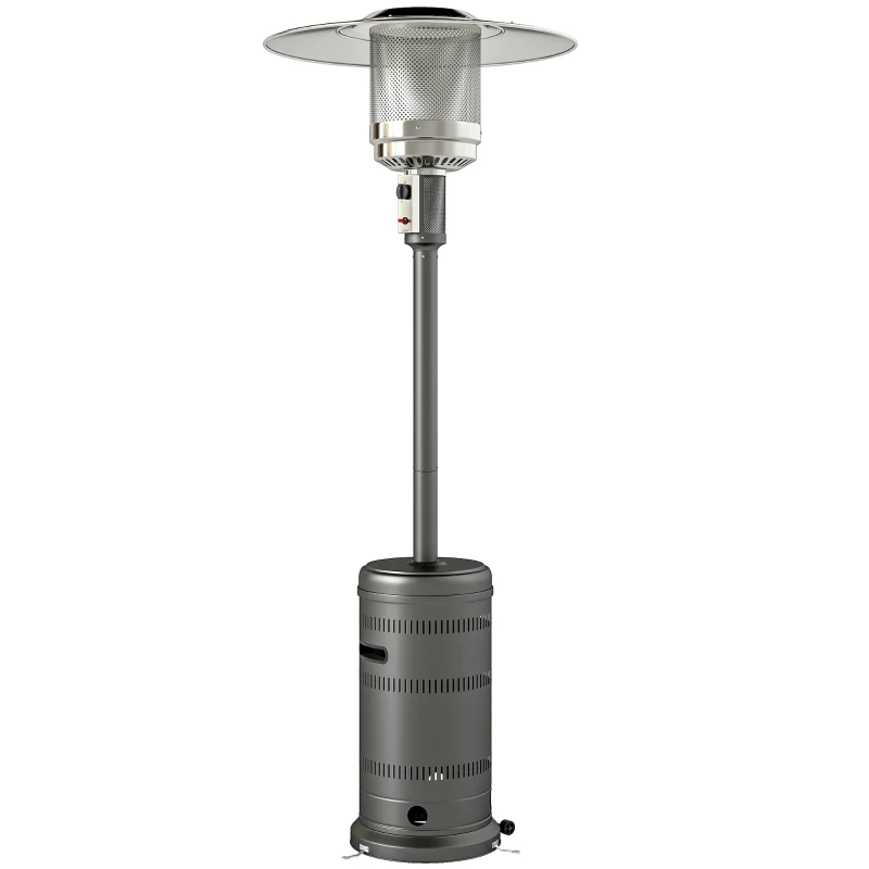 Outsunny Tragbarer Butan-Gasheizer 13 kW mit Kippschutz, piezoelektrischer Zündung und Rollen 82x82x222 cm Grau