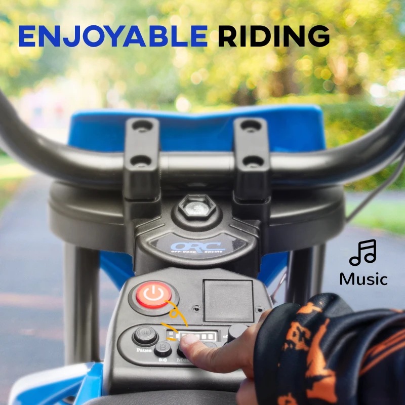 AIYAPLAY 12V Kids Electric Motorbike, Kids Electric Ride on Motorcycle, Battery Powered Toy with Twist Grip Throttle, Training Wheels, Suspension System, Music, for Ages 3-6 Years - Blue