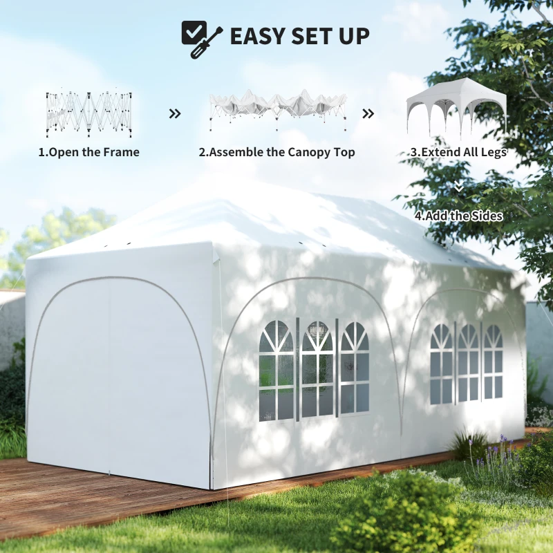 Outsunny 3 x 6m Pop Up Gazebo Shelter with Sides, 6 Sandbags, Peak Top Garden Party Tent Marquee with Carry Bag, Light Grey/White